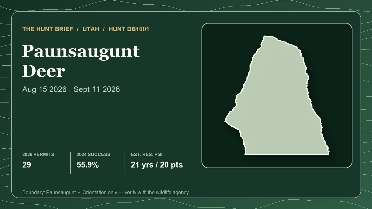 Boundary silhouette and key statistics for Utah Paunsaugunt archery deer hunt DB1001